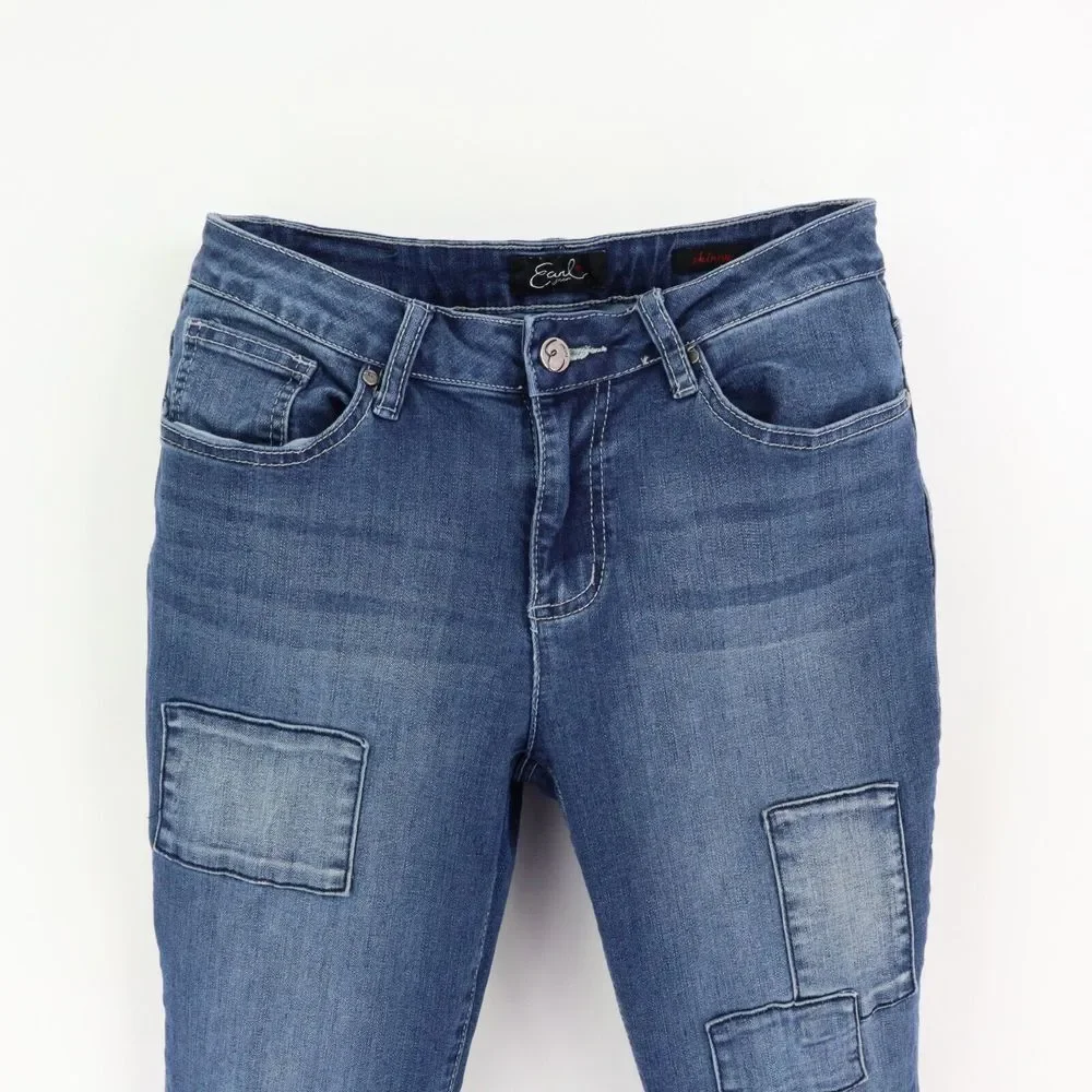 Earl‎ Jean Skinny Jeans Patchwork Design Womens 8 Blue Mid Rise Stretch